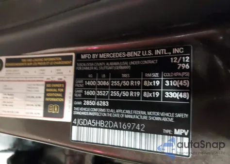 2013 Mercedes-Benz Ml 350 4Matic из США, поврежденный, VIN 4JGDA5HB2DA169742